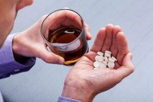 A man consuming alcohol along with Viagra pills.